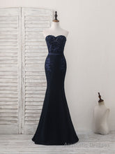 Dark Blue Sweetheart Mermaid Long Prom Dress, Dark Blue Evening Dress